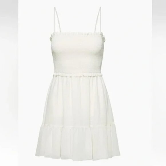 Aritzia Wilfred Tempest Sleeveless Tiered Chiffon Mini Dress Light Birch 2XL - Picture 1 of 9